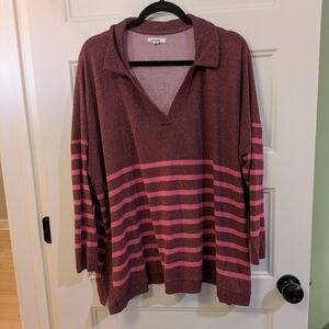 Maurices Striped V-Neck top in Dusty Rose & Pink